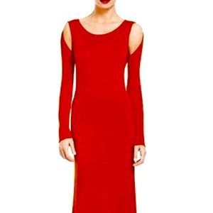 BCBG Max Azria Noema Long Sleeve Knit Cutout Maxi Dress Poppy Size M